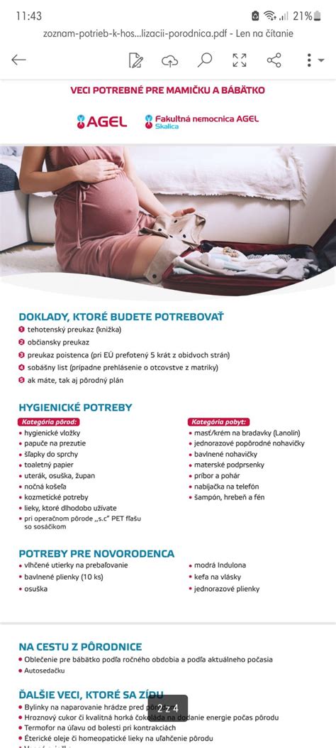 infografika s prehľadom odporúčaných vecí do pôrodnice pre mamičku a bábätko