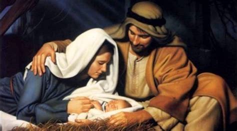 Maľba zobrazujúca svätú rodinu v betlehemských jasliach.