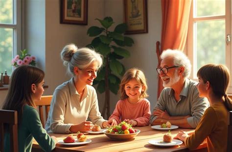 ilustrácia rodiny so starými rodičmi a deťmi