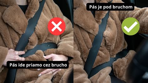 Ilustrácia správneho zapnutia bezpečnostných pásov v aute počas tehotenstva.