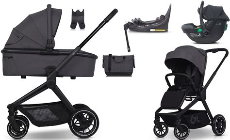 Schéma zobrazujúca trojkombinovaný kočík s autosedačkou