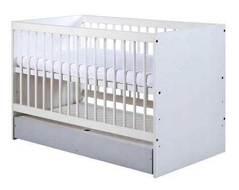 Ilustračná schéma postieľky Dalia Grey 120x60 cm s vyznačenými nastaviteľnými polohami roštu a vyťahovacími priečkami.