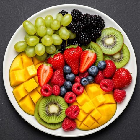 Farebný tanier s nakrájaným ovocím a zeleninou