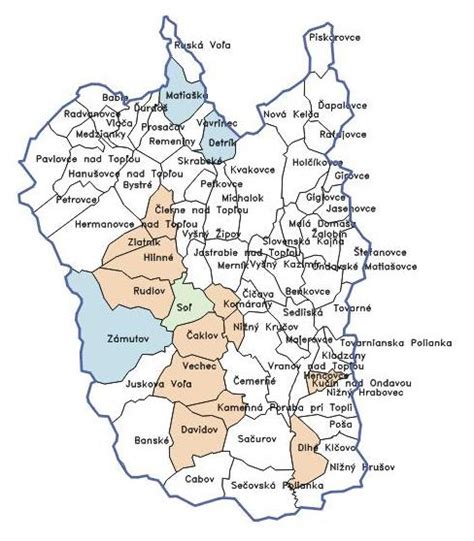 mapa okresu Vranov nad Topľou s vyznačenou obcou Sačurov