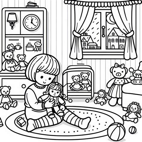 ilustrácia dieťaťa hrajúceho sa s hračkami v detskej izbe
