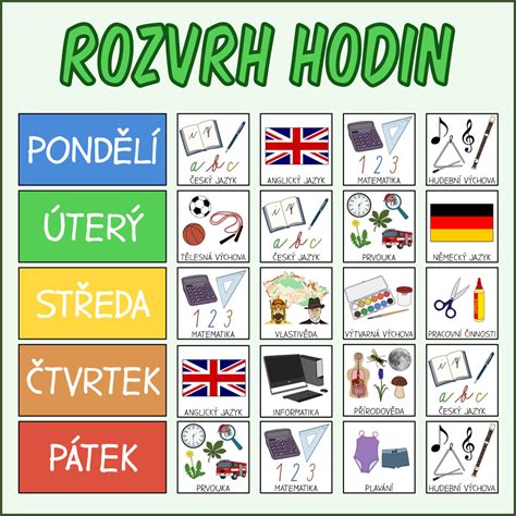 príklad vizuálneho rozvrhu hodín pre deti s obrázkami