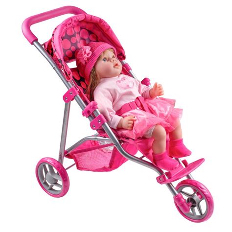 moderný ružový športový kočík pre bábiky s bábikou vnútri