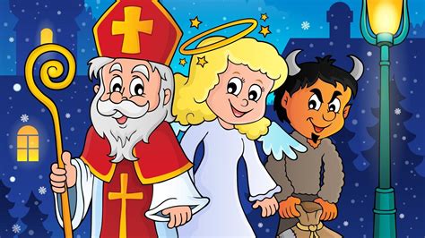 Ilustrácia Mikuláša s čertom a anjelom