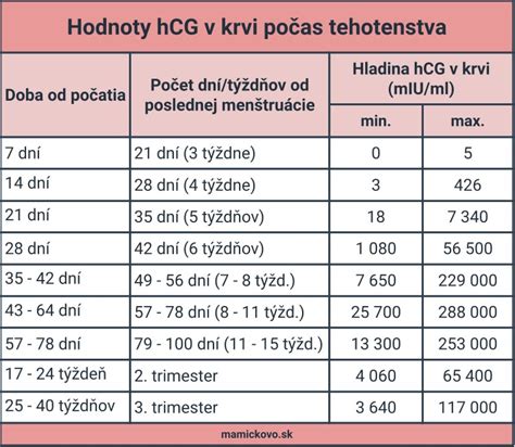 grafické znázornenie rastu hladiny hCG v prvých týždňoch tehotenstva