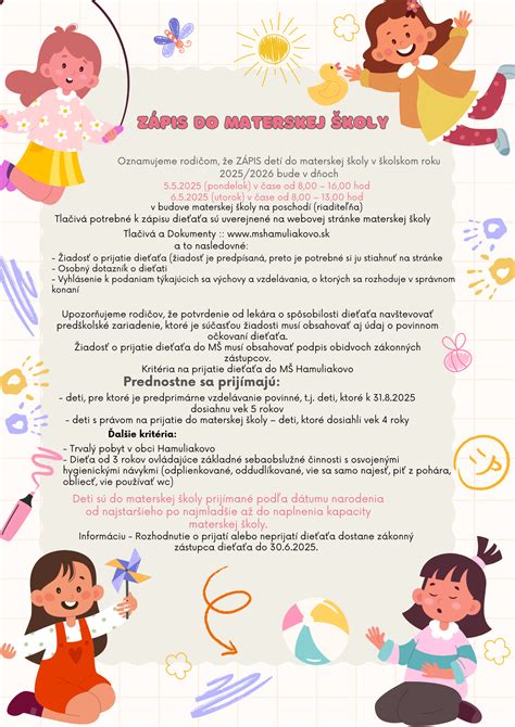 Plagát s informáciami o zápise do materskej školy