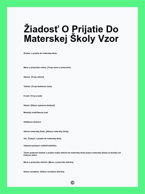 Formulár žiadosti o prijatie do materskej školy