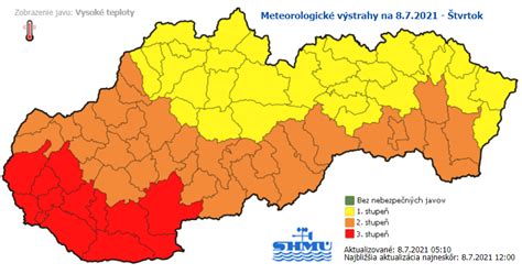 Mapa s vyznačenými minimálnymi odporúčanými teplotami pre pobyt detí vonku