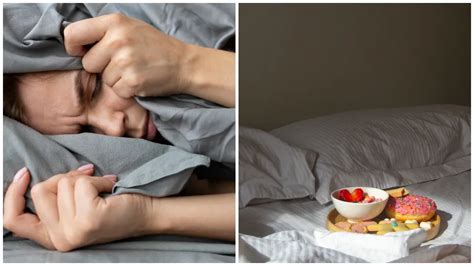 Koláž obrázkov potravín, ktorým sa treba pred spaním vyhnúť (napr. káva, alkohol, pikantné jedlo)