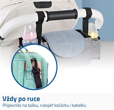 Ilustrácia znázorňujúca rôzne spôsoby pripevnenia tašky na kočík