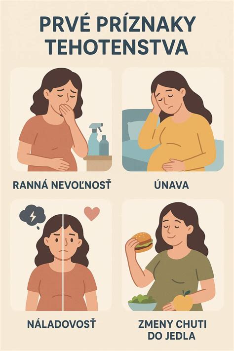 Ilustrácia zobrazujúca rôzne príznaky skorého tehotenstva.