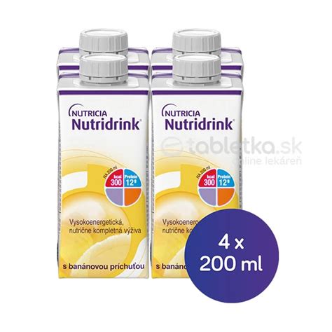Obrázok rôznych typov Nutridrinkov s označením ich špecifického určenia (napr. proteinový, dia, s vlákninou).