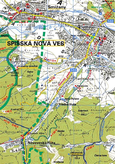 Mapa mesta Spišská Nová Ves s vyznačenými prioritnými trasami zimnej údržby