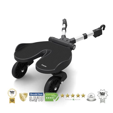 Ilustrácia súrodeneckého stúpadla (skejtu) pripevneného ku kočíku