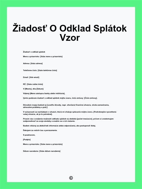 Ukážka vyplnenej žiadosti o odklad splátok.