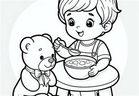 dieťa kŕmi plyšovú hračku z taniera