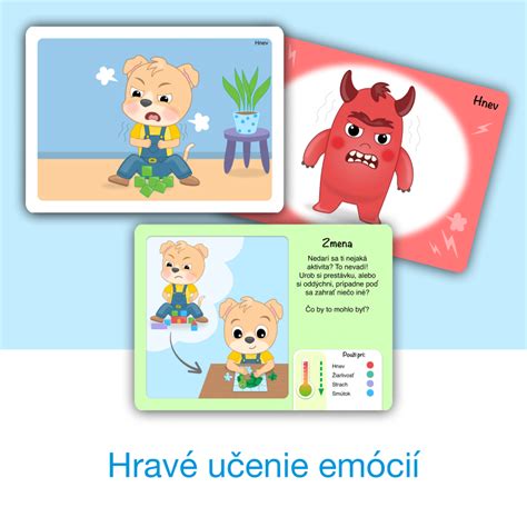 Ilustrácia znázorňujúca rôzne emócie detí a spôsoby ich zvládania.