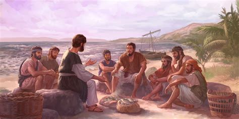 Ilustrácia Ježiša, ako učí zástup na brehu Galilejského mora