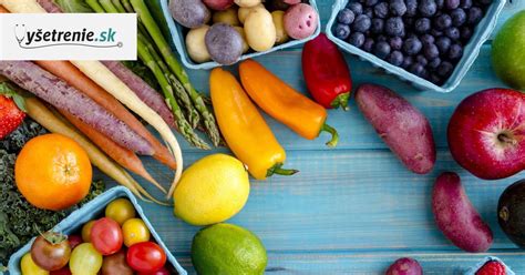 Ilustrácia rôznych druhov ovocia a zeleniny, symbolizujúca pestrú stravu