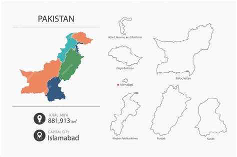 Mapa Pakistanu s vyznačenými provinciami a mestami
