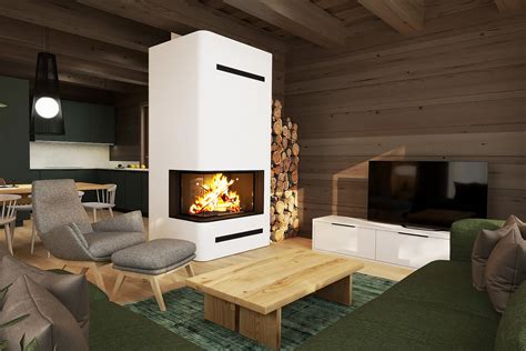 interiér murovanej chaty s drevenými prvkami